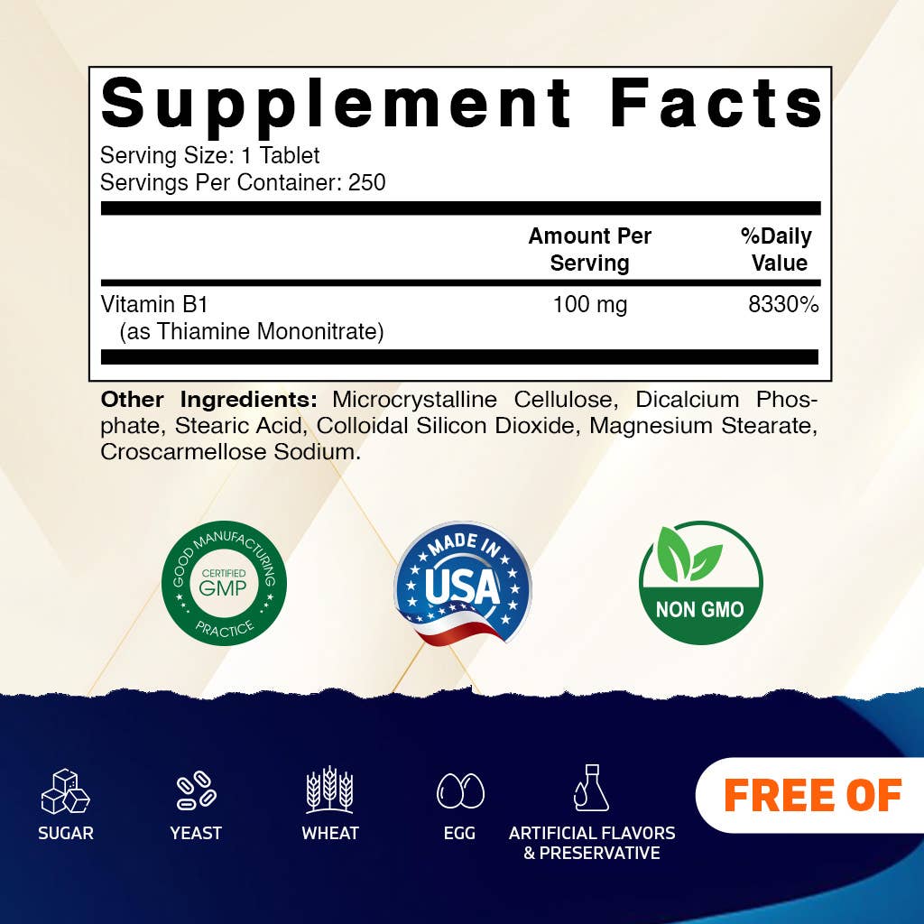 Vitamatic - Wholesale Oral Supplement/Vitamin - Vitamatic Vitamin B1 100mg | 250 Tablets1