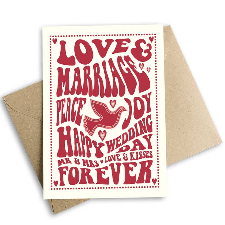 Love and Marriage Happy Wedding Day Card for wholesale by Cloud Cuckoo Design