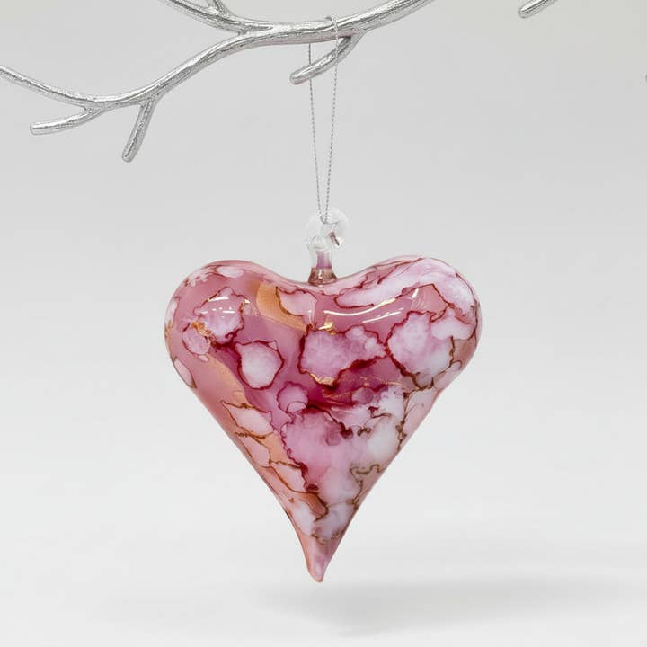 Blown Glass Ornament - Heart: Multi / Pink for wholesale by Dandarah (Ships from USA)