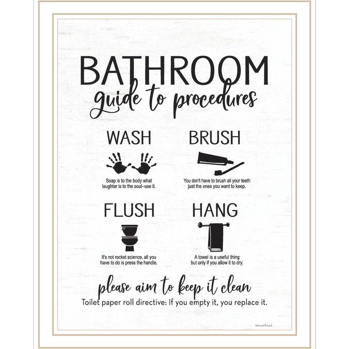 Bathroom Guide by Lettered & Lined, White Frame for wholesale by Trendy Decor 4U
