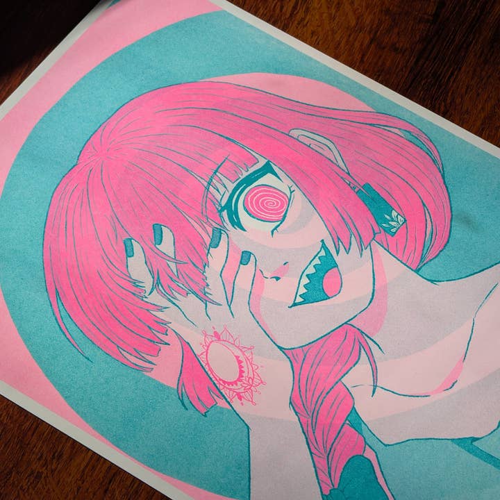 Kittygorian - Wholesale Art Print - Happiness Spiral! Risograph print || Bocchi the Rock!1