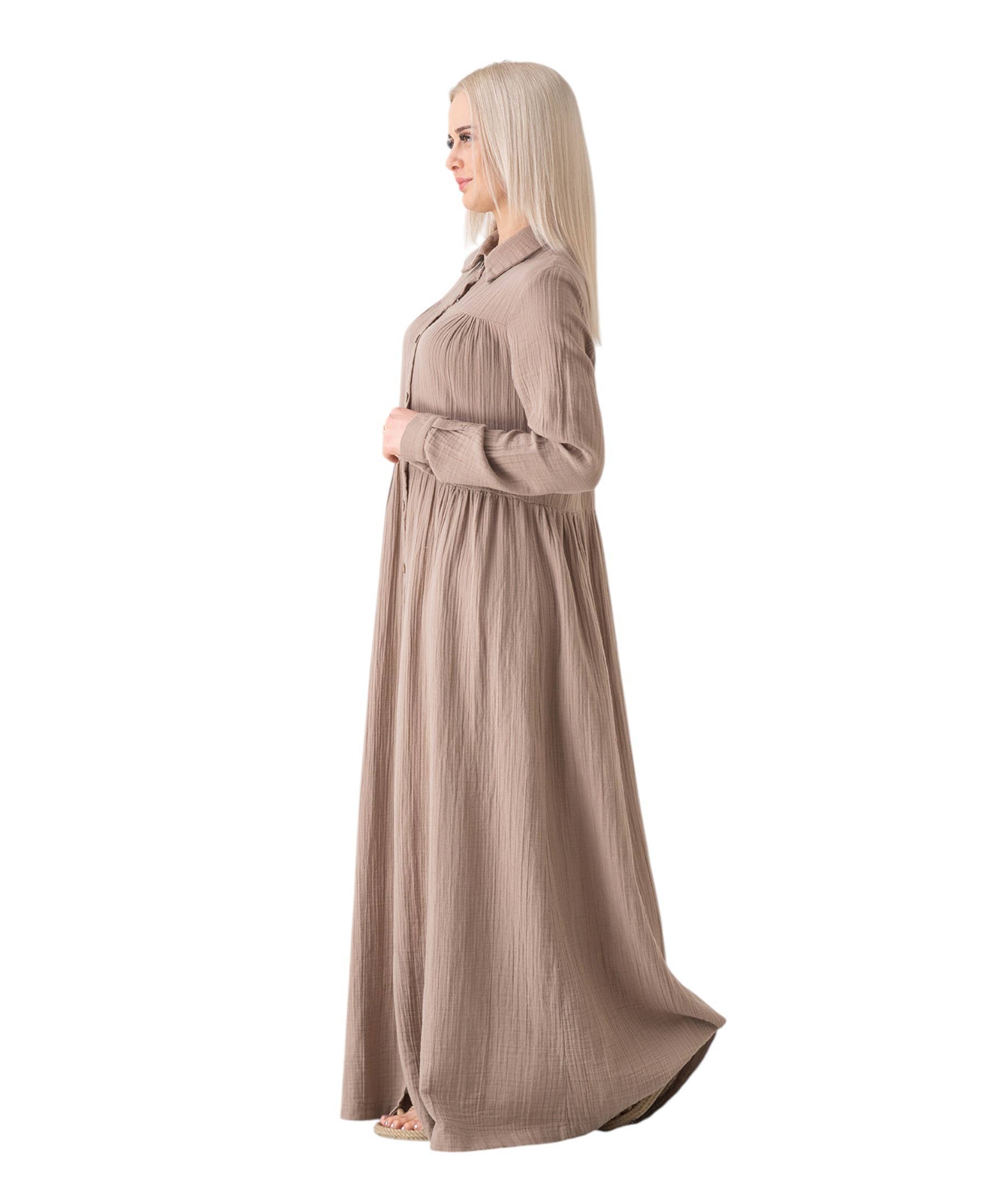 WENOR - Vente Robe – femme - Robe d'été longue en mousseline 100 % coton avec patte de boutonnage, 145 cm1