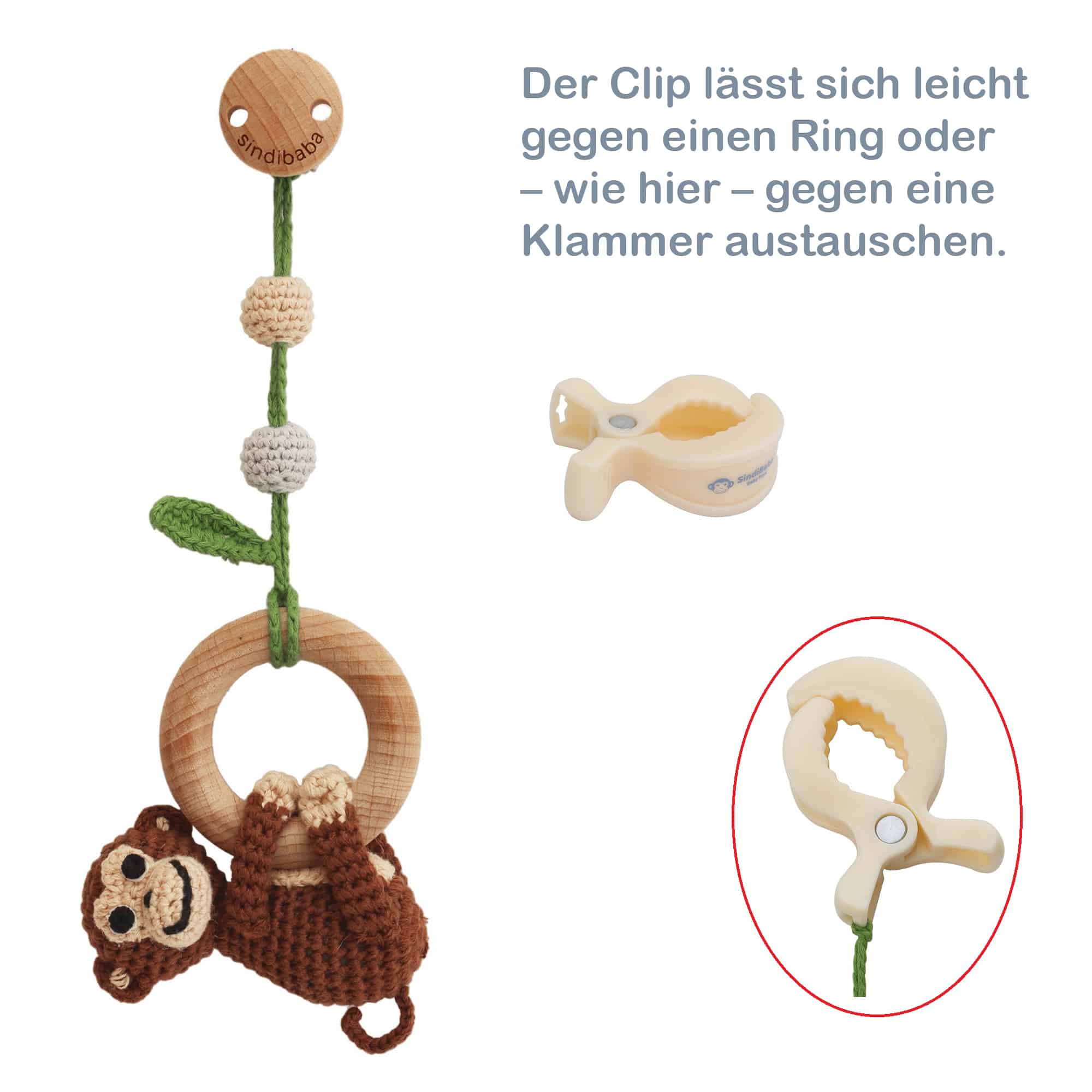 SindiBaba - Wholesale Classic Toy - Kids - Charlie Monkey 3in1 hanging toy in brown (organic)6
