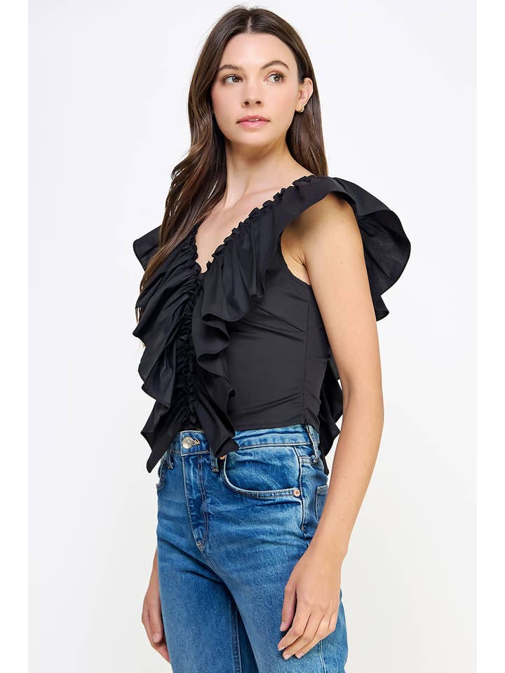 Strut & Bolt - Wholesale Blouse - Women's - Ruffle Detail Poplin Sleeveless Top