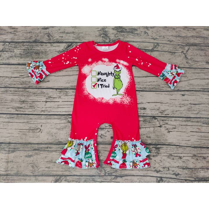 Aier Wholesale - Wholesale Jumpsuit - Baby - Baby girls Christmas naughty green rompers