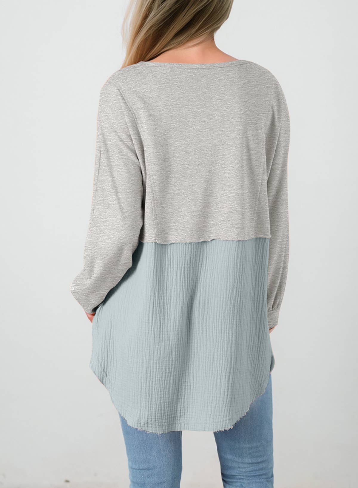 Lovesoft - Wholesale Tunic - Women's - Crinkle Splicing Raw Hem High Low Oversized Blouse11