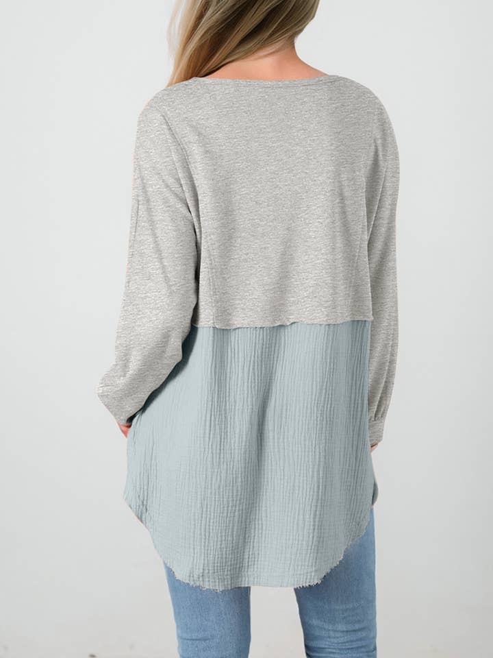 Lovesoft - Wholesale Tunic - Women's - Crinkle Splicing Raw Hem High Low Oversized Blouse11