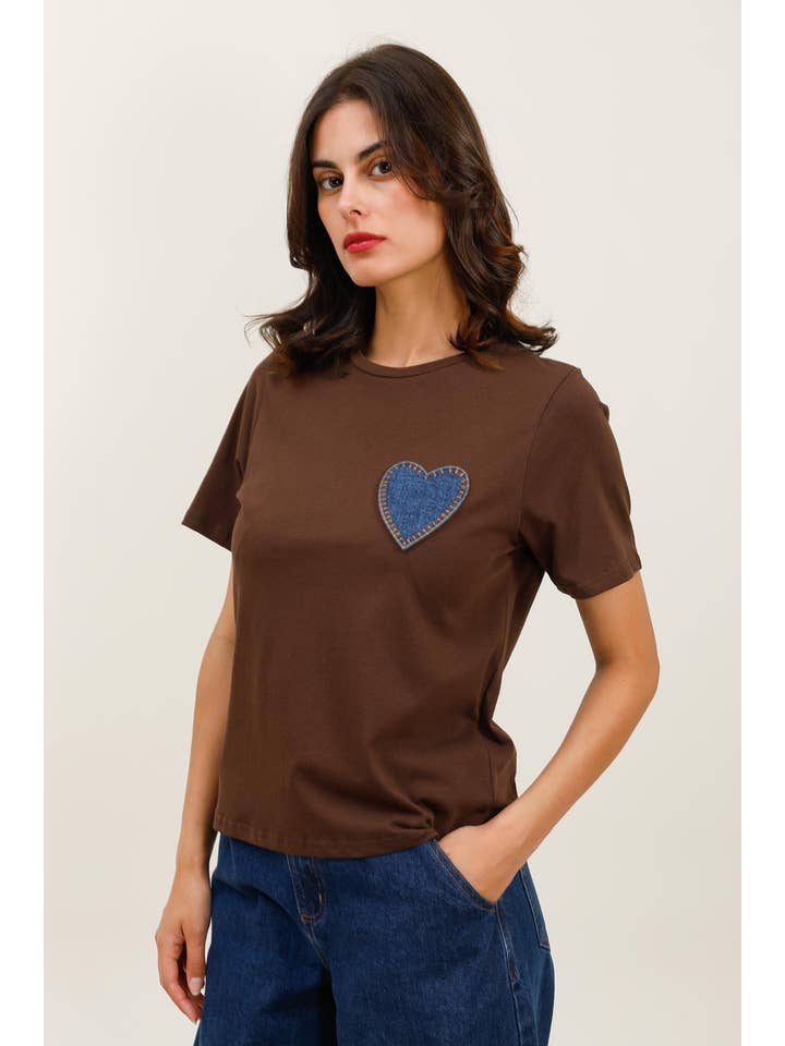 Brown 32055 HEART PATCH T-SHIRT for wholesale on Faire3