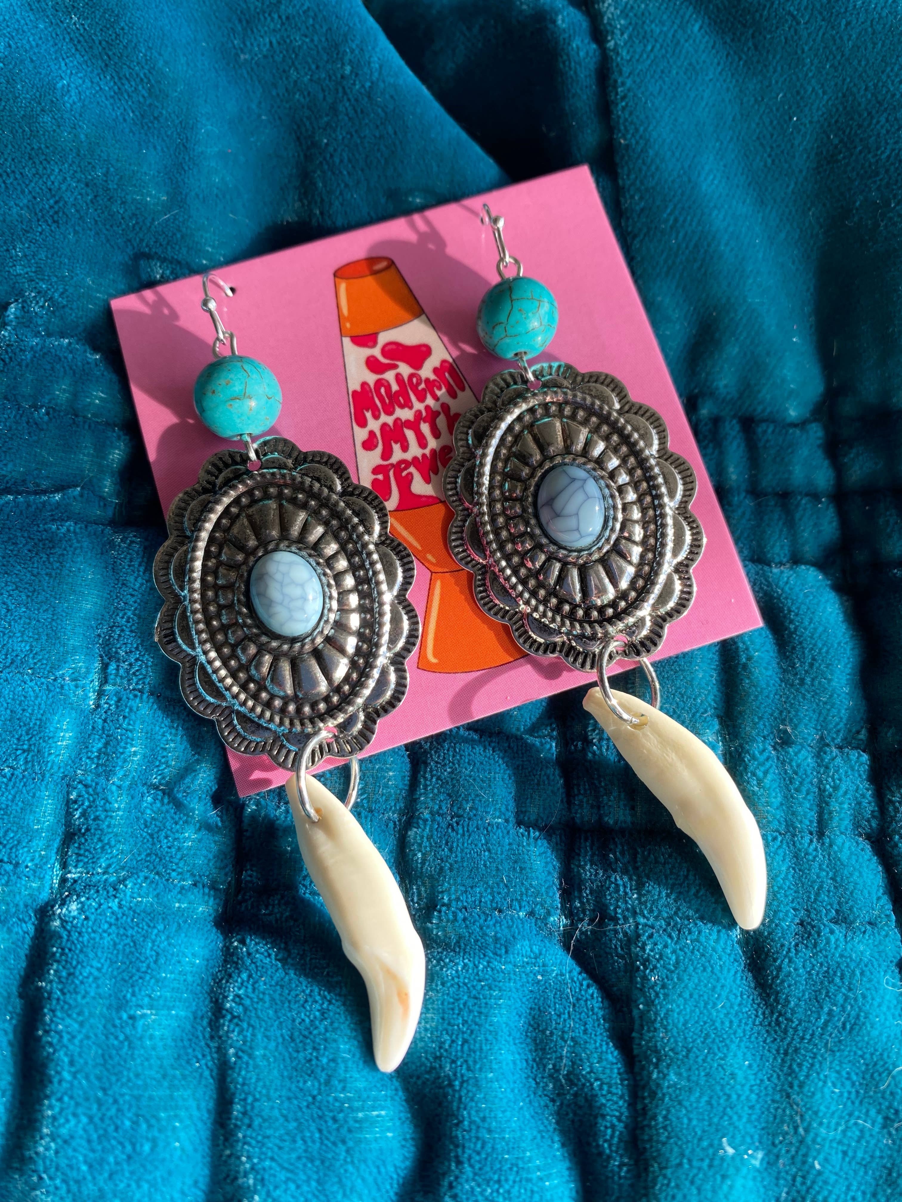 Modern Myth Jewelry - Wholesale Dangle Earrings - Concho +coyote teeth earrings AS SEEN ON LAINEY WILSON2
