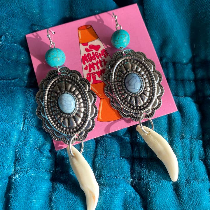 Modern Myth Jewelry - Wholesale Dangle Earrings - Concho +coyote teeth earrings AS SEEN ON LAINEY WILSON2