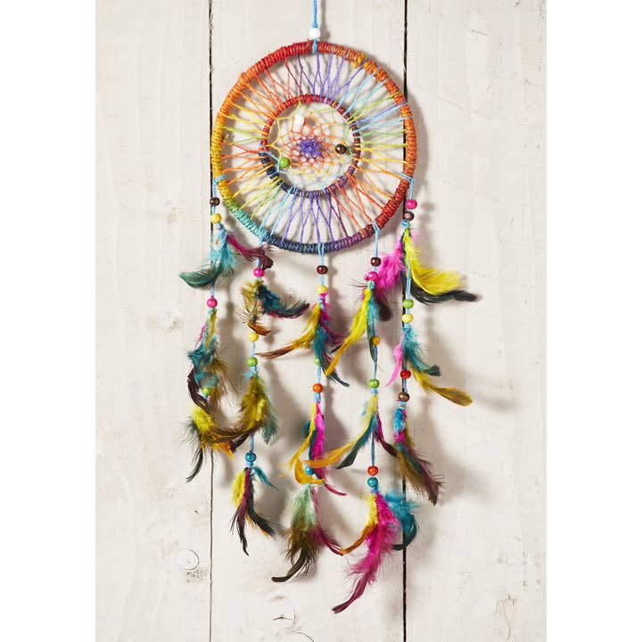 Namaste - Wholesale Dream Catcher - Double Ring Large Rainbow Hemp Dreamcatcher