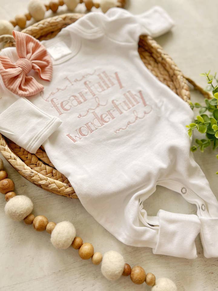 Wonderfully Made - Wholesale Jumpsuit - Baby - Baby Girl Outfit | White Romper Fearfully Wonderfully Made