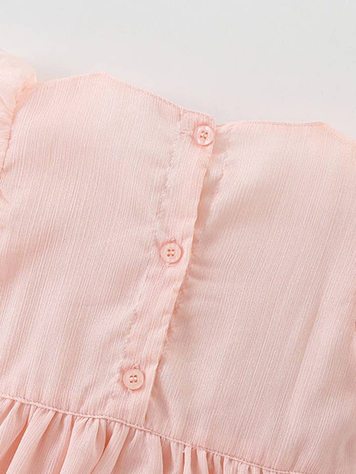 Summer Arrival Girls’ Simple Plain Pink Short Sleeves Bow Tied Dress for wholesale on Faire2