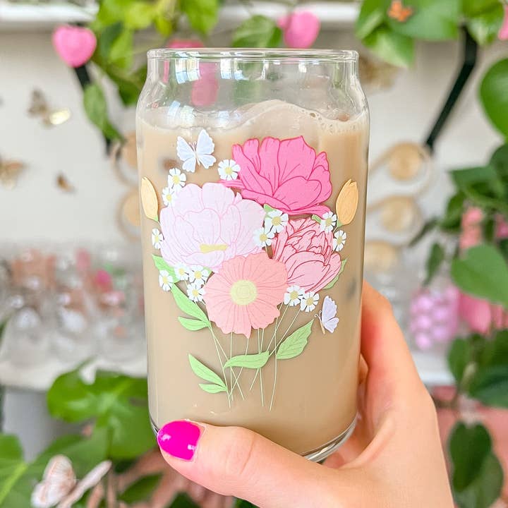 Hart and Flora Shop - Wholesale Drinking Glass/Cup - 16oz Peony Bouquet Glass0