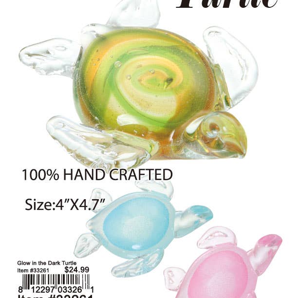 Puka Creations - Wholesale Decorative Tabletop Object - Glow in the Dark Turtle Glass Decoration
