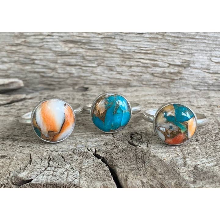 Gilded Bug Jewelry – Engroshandel Statementring – 12mm runde Solitaire Spiny Oyster kobber turkis Ring1