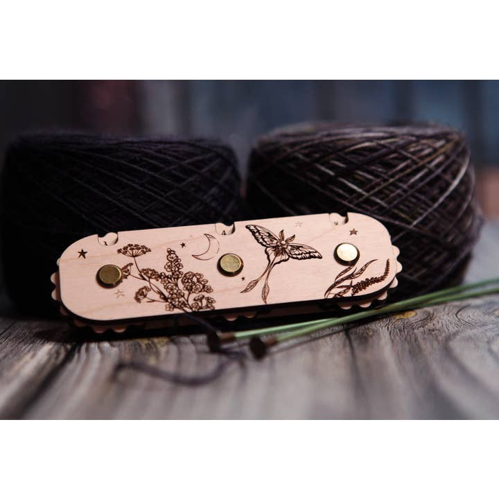 Luna Moth Moon 3-Dial Maple Wood Knitting Row Counter for wholesale by Sunrise Grove