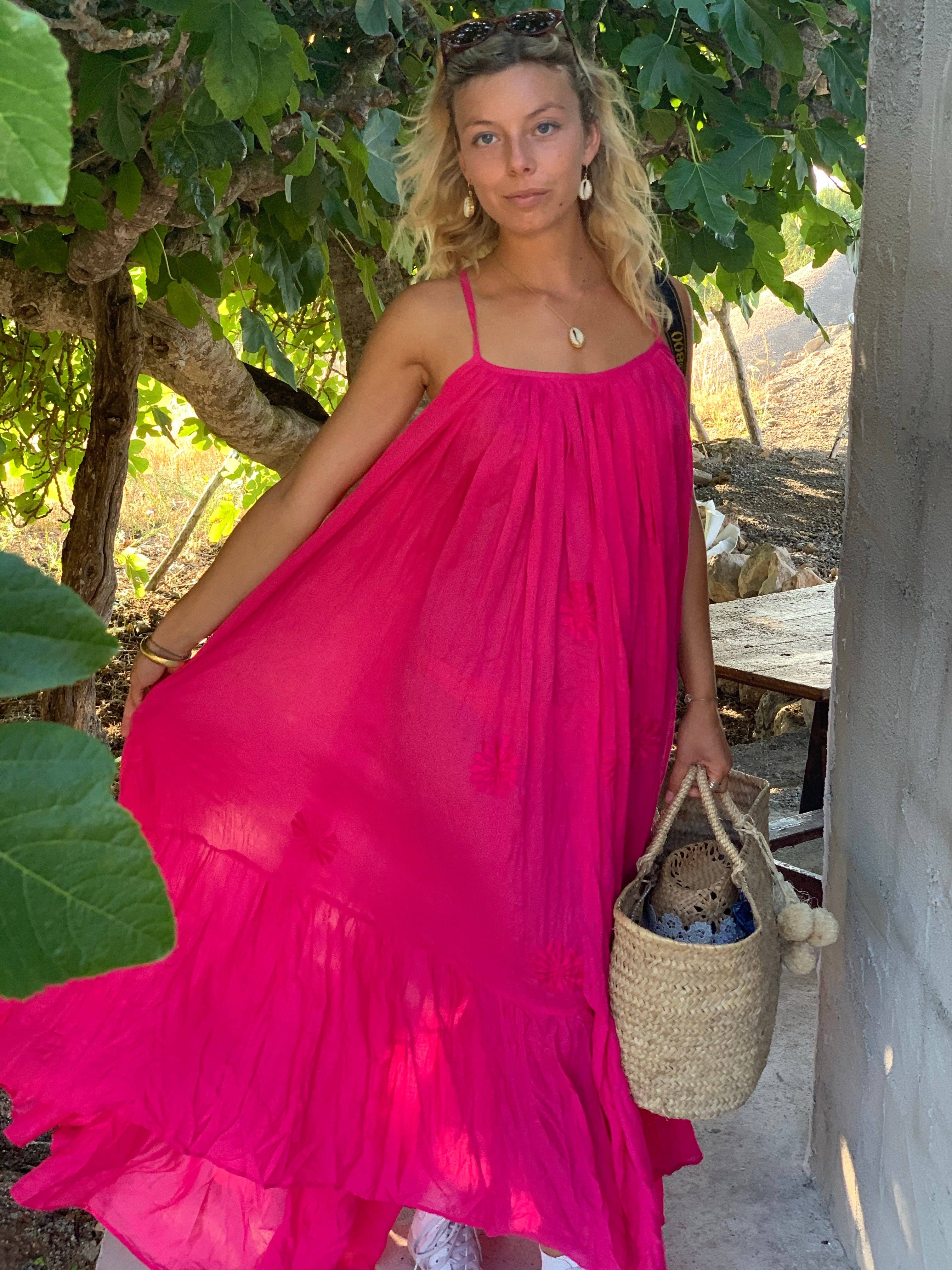 Apsara /  Hot pink  Ibiza bohemian maxi long super soft dress , white summer maxi  organic muslin cotton dream for wholesale on Faire5