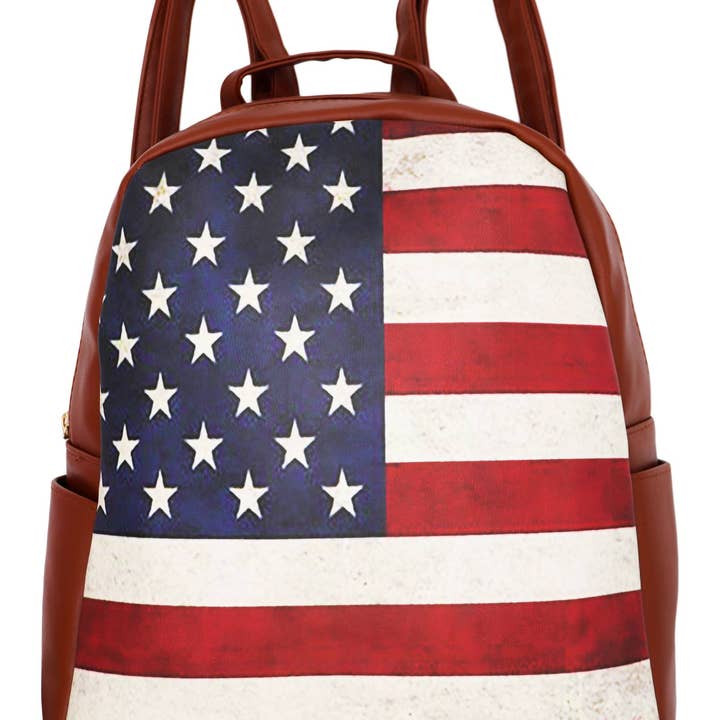 Cap Zone - Vente Sac à dos – femme - Sac à dos en cuir végétalien doux avec imprimé drapeau américain vintage6
