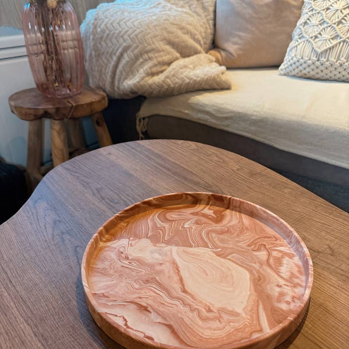 My Milky Candle - Wholesale Decorative Tray - large round handmade Jesmonite tray in marble or plain colors3