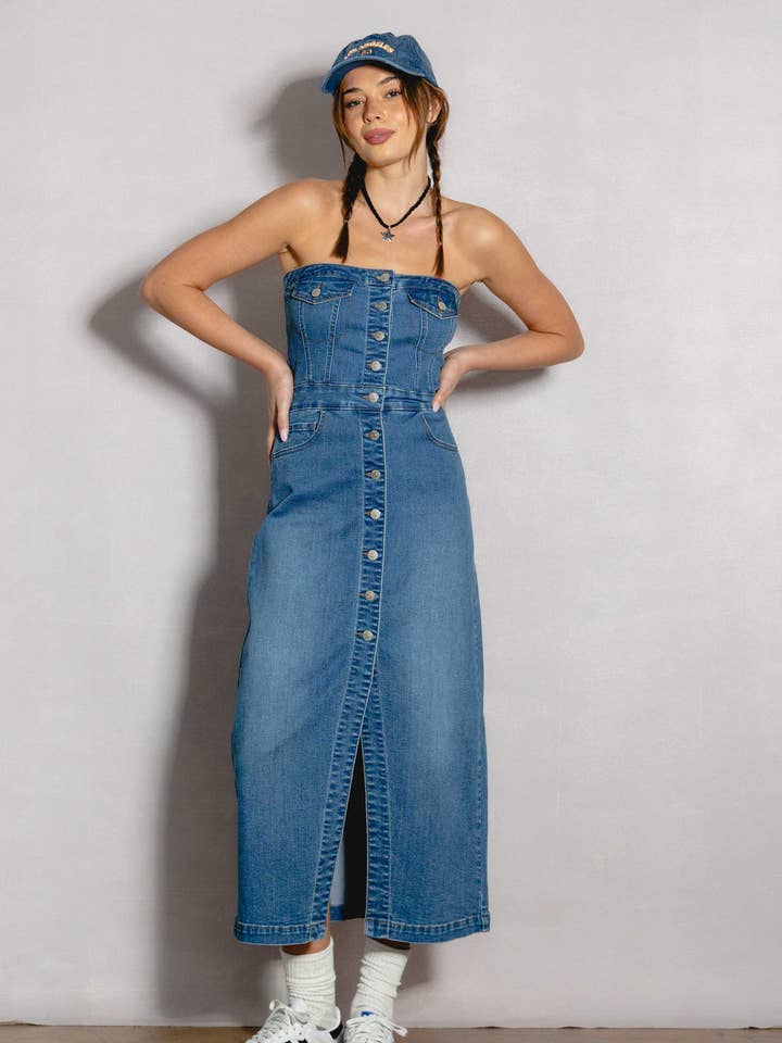 Denim Midi Dress for wholesale by Vibrant M.i.U
