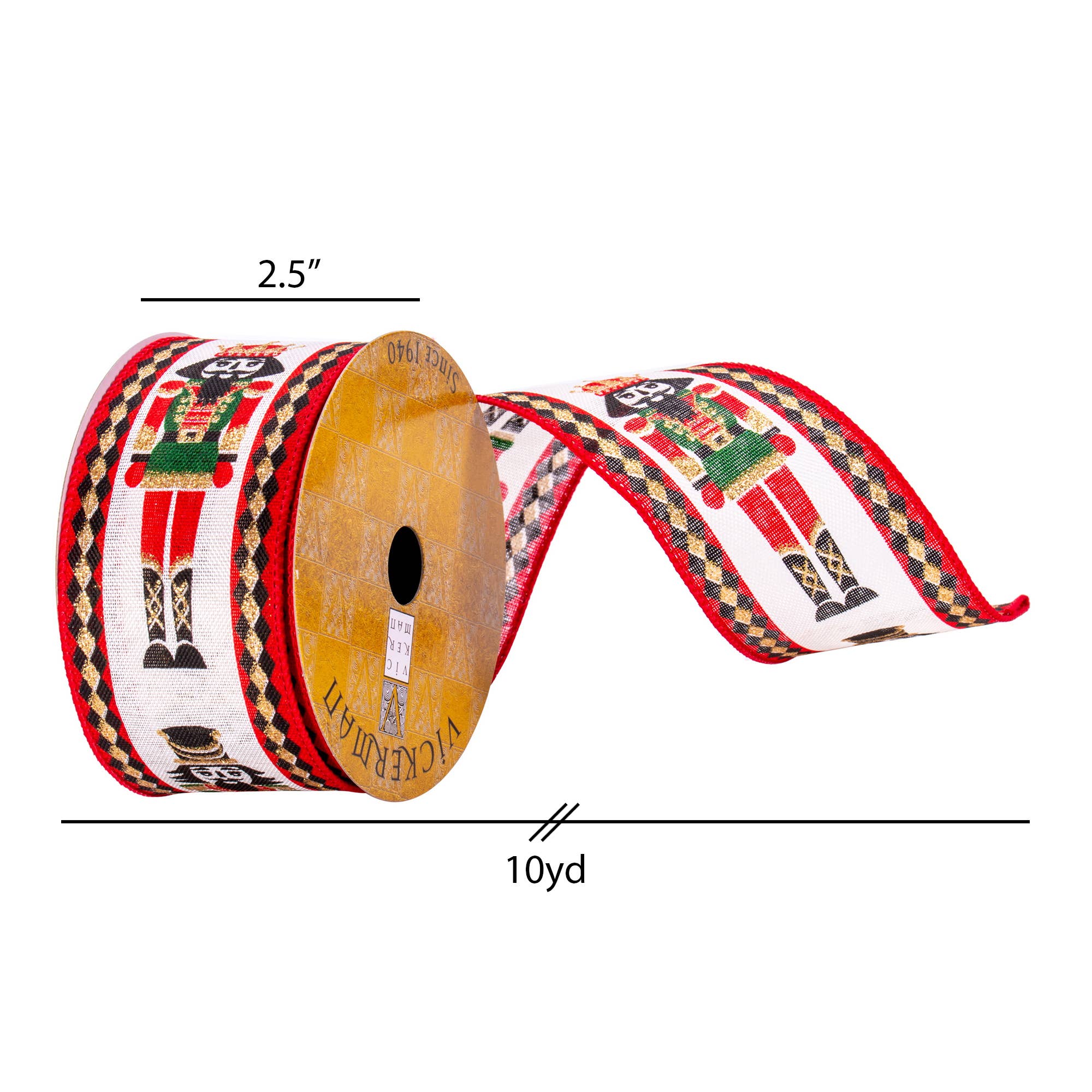 Red Vickerman 2.5"x10yd Red/Cream Nutcracker Ribbon for wholesale on Faire2