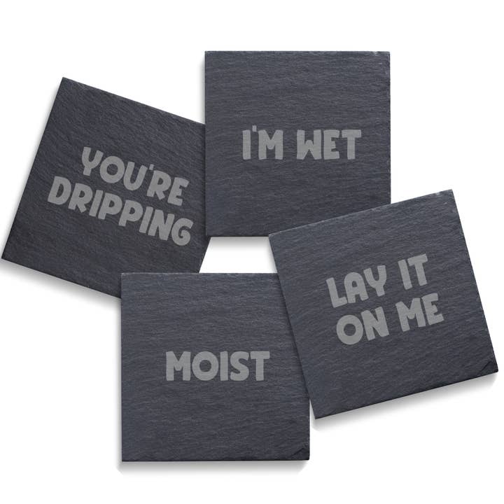 Punny Slate Coaster Set for wholesale by Be Honest Co