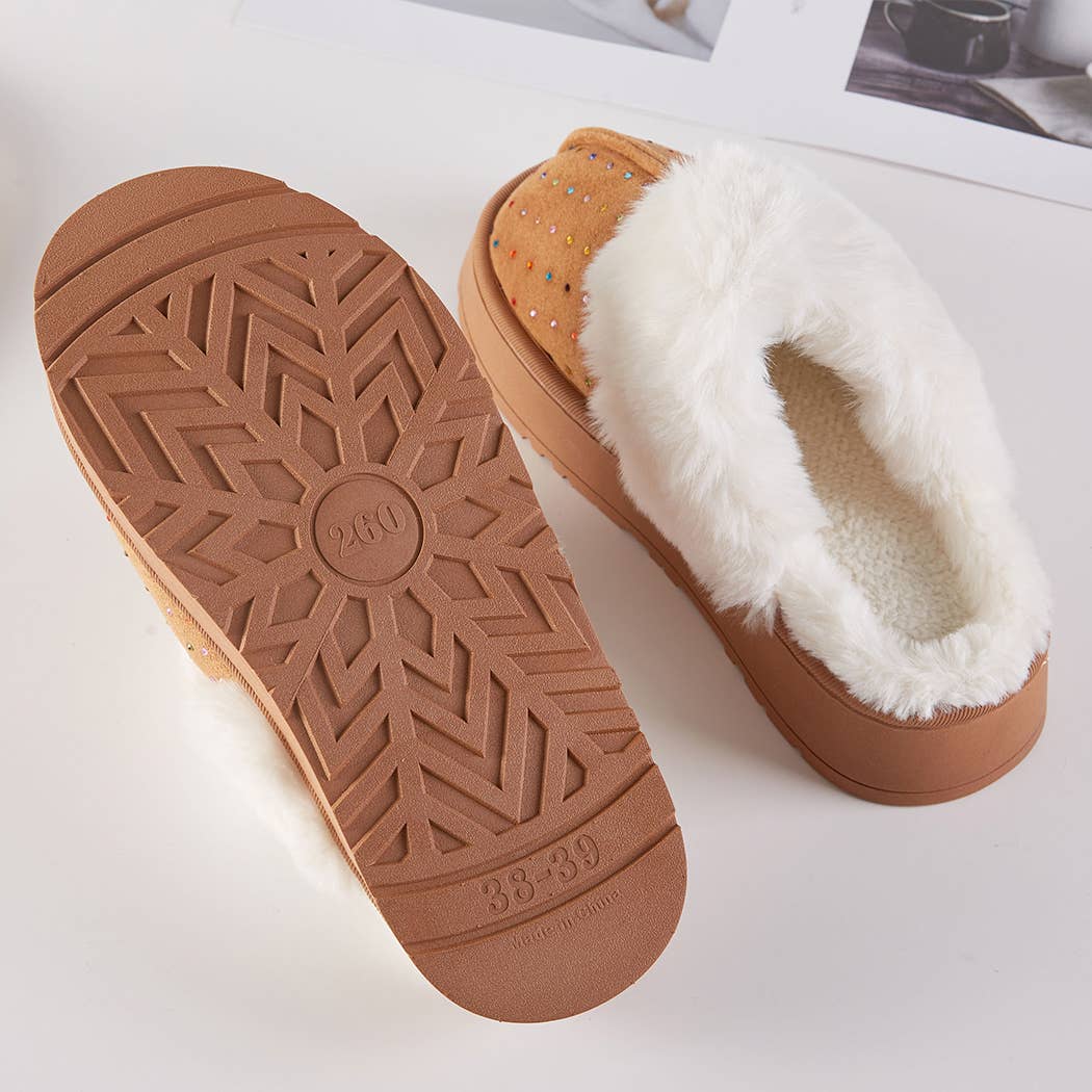 Fashion City - Wholesale Slippers - Women's - Sparkle Gemstone Faux Fur Lined Indoor Slippers6