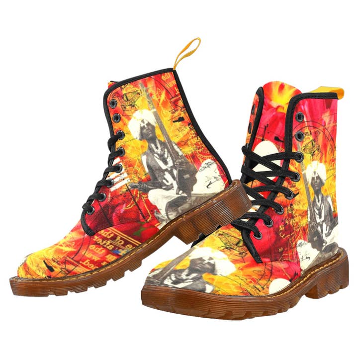 Stivali alti da uomo in tessuto con stampa integrale THE SITAR PLAYER II per la vendita all'ingrosso da parte di Bønes and Balløøns