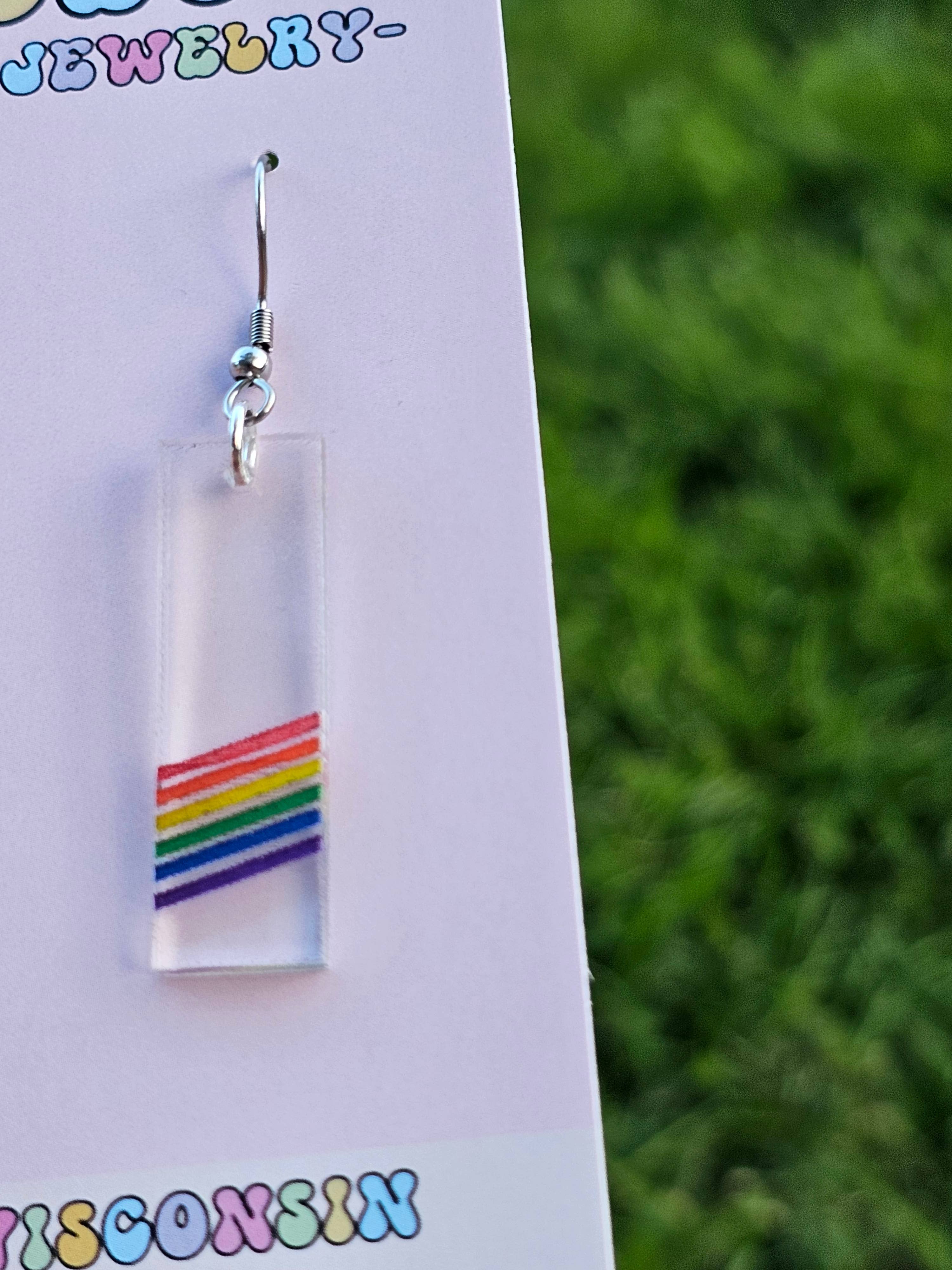 Jedi Woods LLC - Wholesale Dangle Earrings - Subtle Rainbow Pride Bar Earrings3