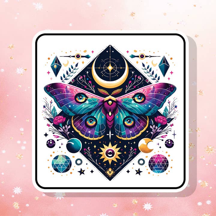 Celestial Moth Moon Gems Vinyl Sticker Boho Witchy Mystic for wholesale by London Luxury Candles