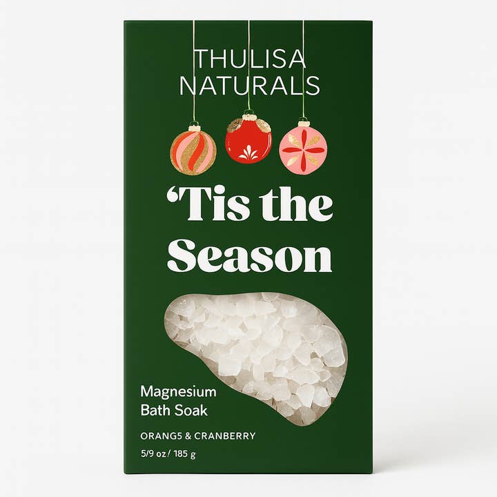 Seasonal Christmas Magnesium Bath Soak | orange + cranberry for wholesale by Thulisa Naturals | Bath + Body