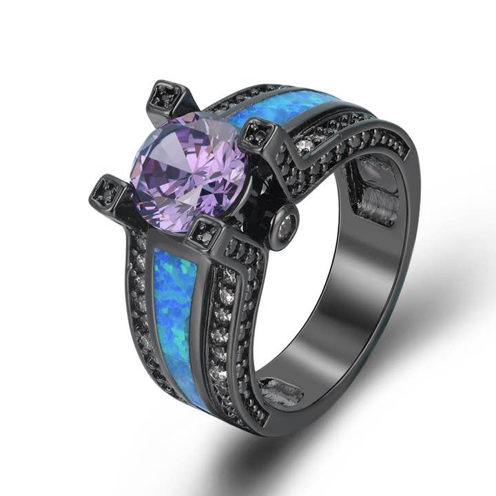Purple Tanzanite and Fire Opal Black Ion Ring for wholesale by Amy and Annette