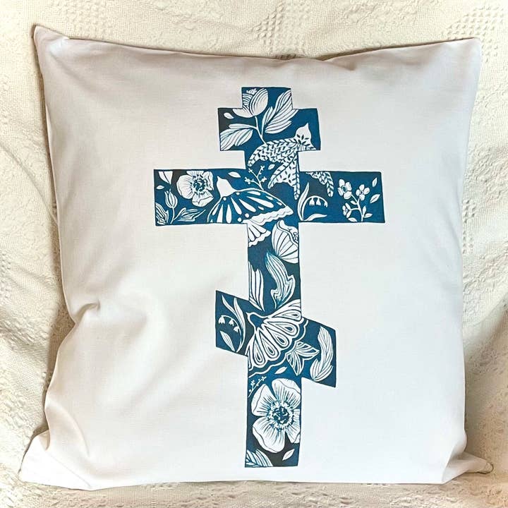 Funda de almohada Cobalt Cross para venta al por mayor de DRAW NEAR DESIGNS, LLC