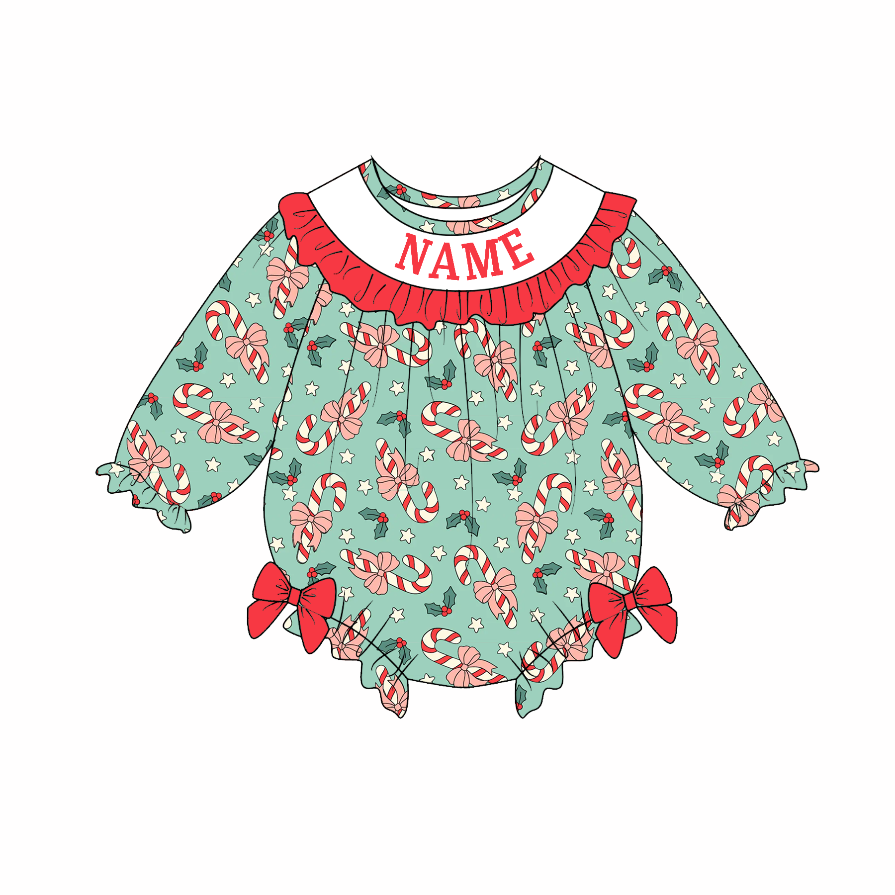 Auraquise - Wholesale Clothing Set - Baby - Baby Girls Christmas Custom Name Candy Cane Embroidery Smock Outfits1