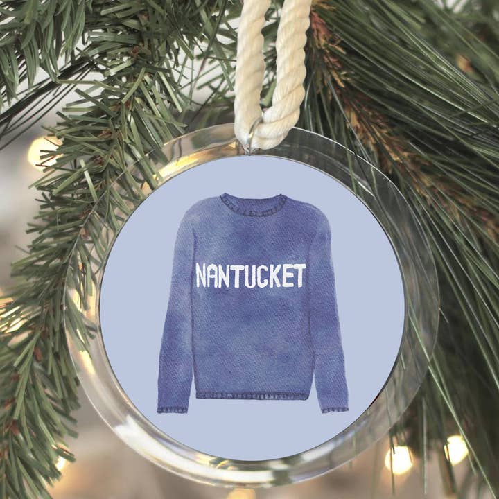 Maglione Nantucket, decorazione natalizia ad acquerello per la vendita all'ingrosso da parte di WonderfullyWrittenCo