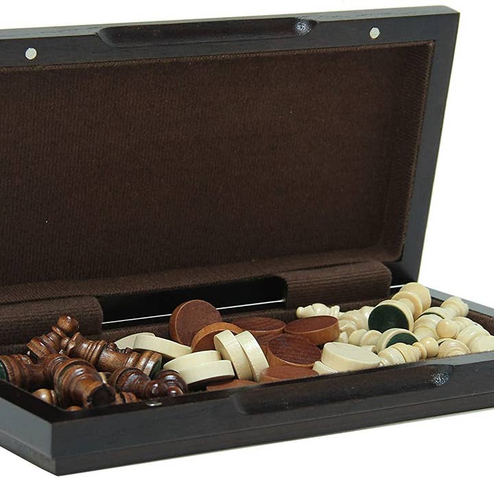 Wood Expressions - Wholesale Board Game - WE Games Magnetic Folding Chess & Checkers Set - Walnut Wood Finish - 8 inch for travel1