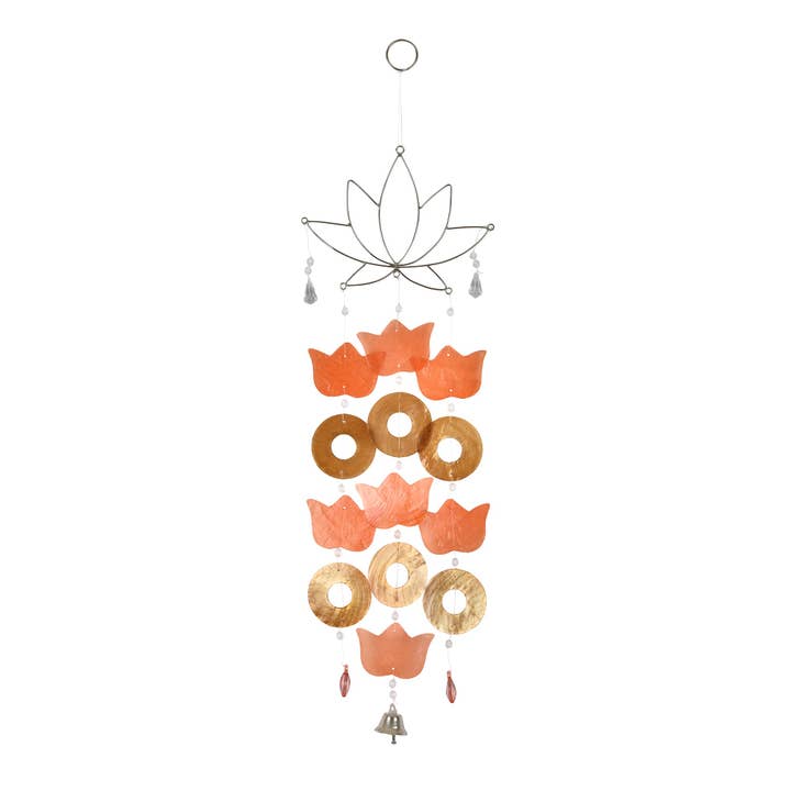 Capiz Lotus Wire Chime - Orange for wholesale by Om Gallery