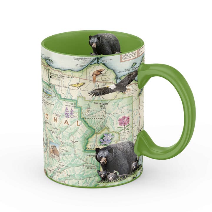 XPLORER MAPS - Vendita all'ingrosso Tazza - Tazza con Mappa del Parco Nazionale Olimpico – Ceramica da 16 oz, Verde