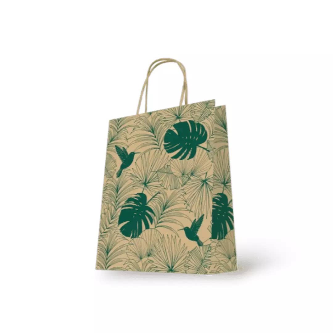 Mini Art Products - Wholesale Gift Bag - Paper Bag (L) – Grass Paper – Tropical Leaves – 50 Pieces