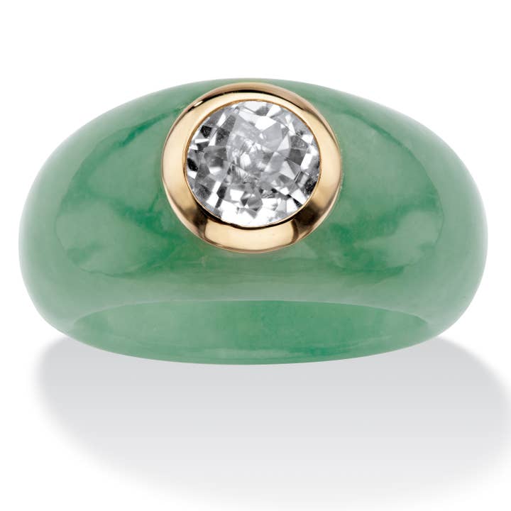 Genuine Green Jade & White Topaz Ring 1.55 TCW 10k Gold for wholesale by PalmBeach Jewelry
