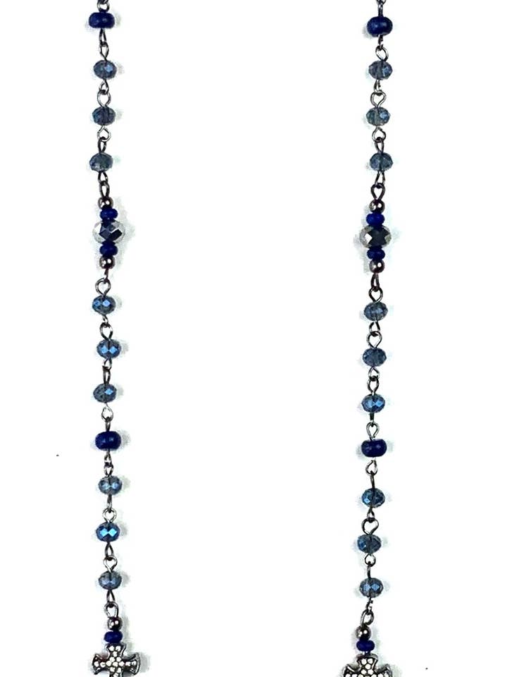NK-Long Thin Rosary Pendant Necklace with Bling Crosses for wholesale by Lost & Found Trading