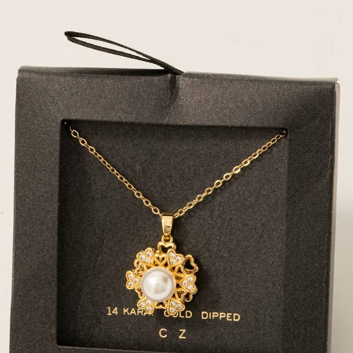 Secret Box Gold Dipped Cz Cluster Flower Pendant Necklace for wholesale by Fame Accessories