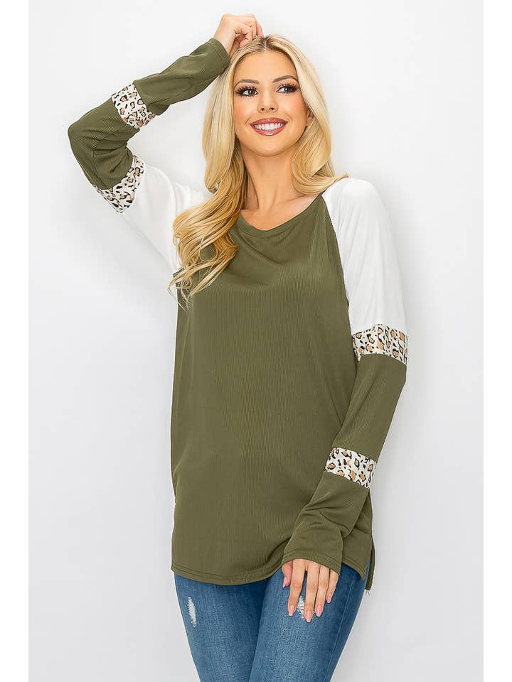 ePretty - Wholesale Tunic - Women's - G4-TP2153 Ribbed Leopard Color Block Long Sleeve Top14