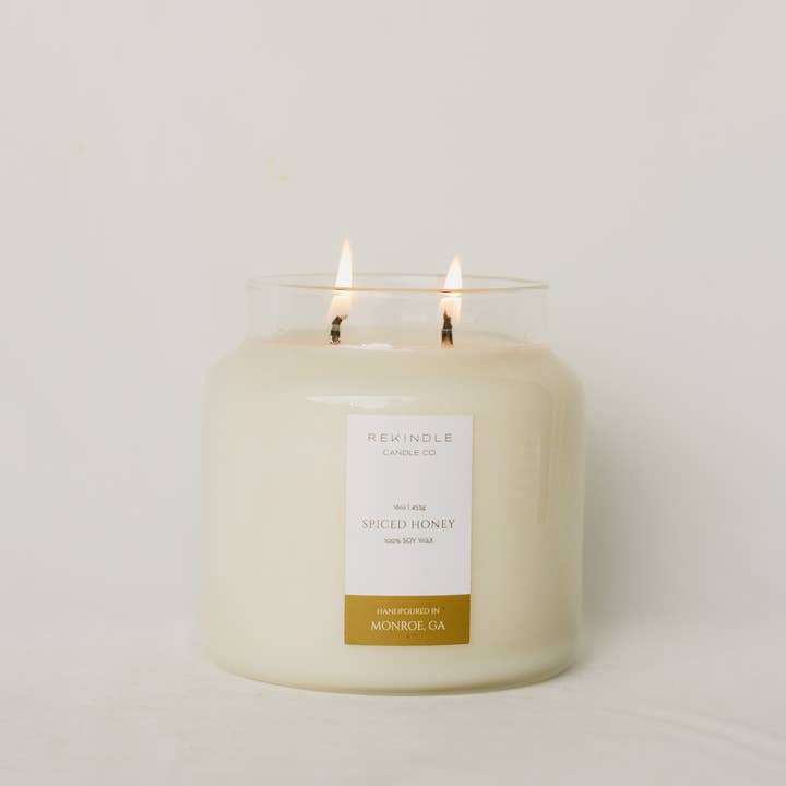 Rekindle Candle Co - Wholesale Jar/Filled Candle - Spiced Honey Soy Candle with Cotton Wick