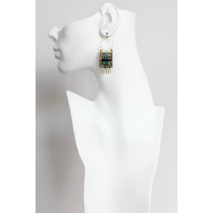 David Aubrey Jewelry - Wholesale Dangle earrings - FERE39 Green stone fringe hoop earrings1