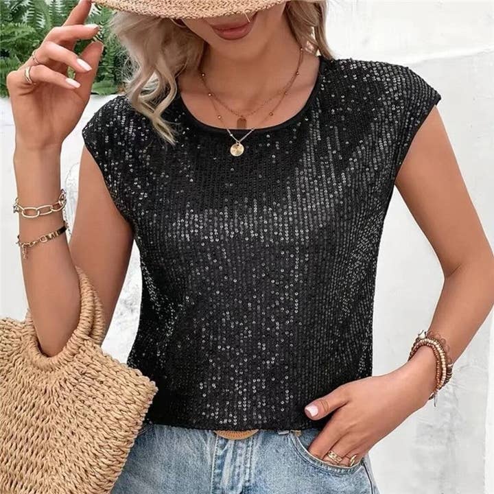 OceanusSwim – wholesale Blouse – Women’s – Loose Casual Round Neck Glitter T Shirt2