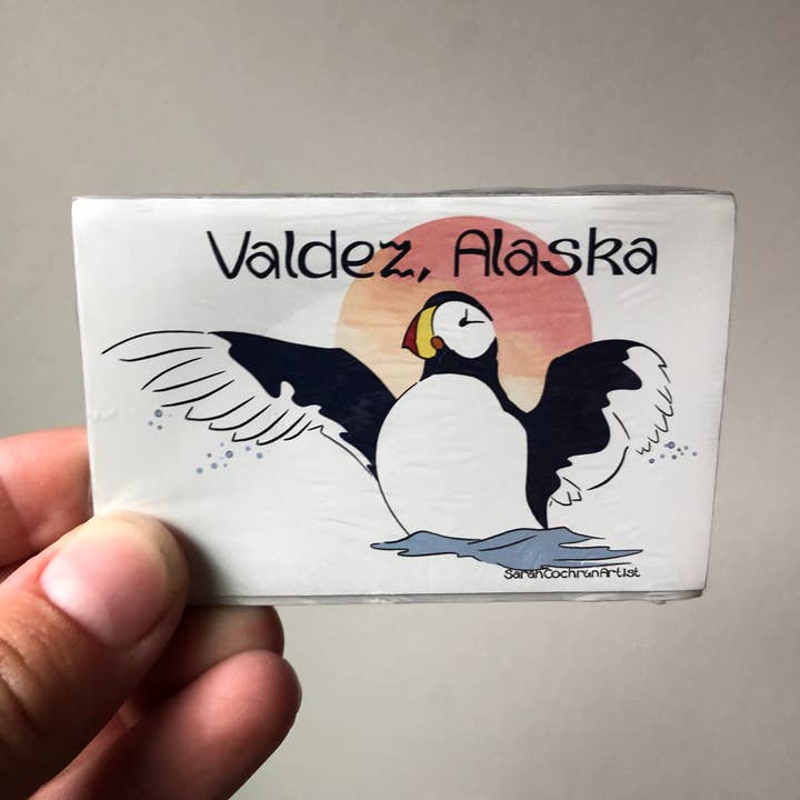 Puffin Magnet - Nature Magnet - Custom Location Magnet for wholesale by Sarah Cochran Artist