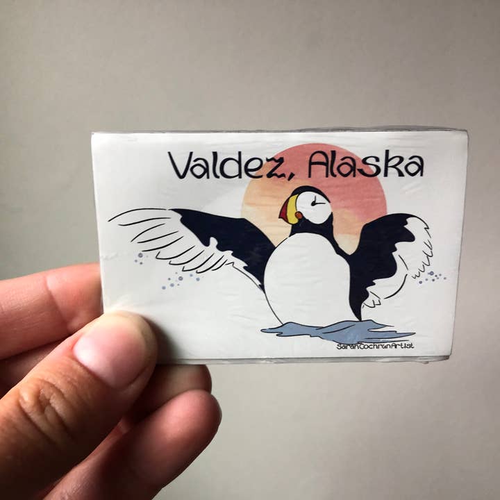 Puffin Magnet - Nature Magnet - Custom Location Magnet for wholesale by Sarah Cochran Artist