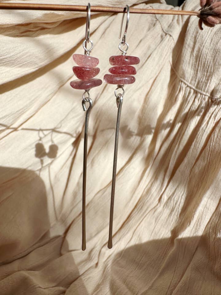 Strawberry Quartz Sway Drop Earrings for wholesale by Wild Sol Jewelry